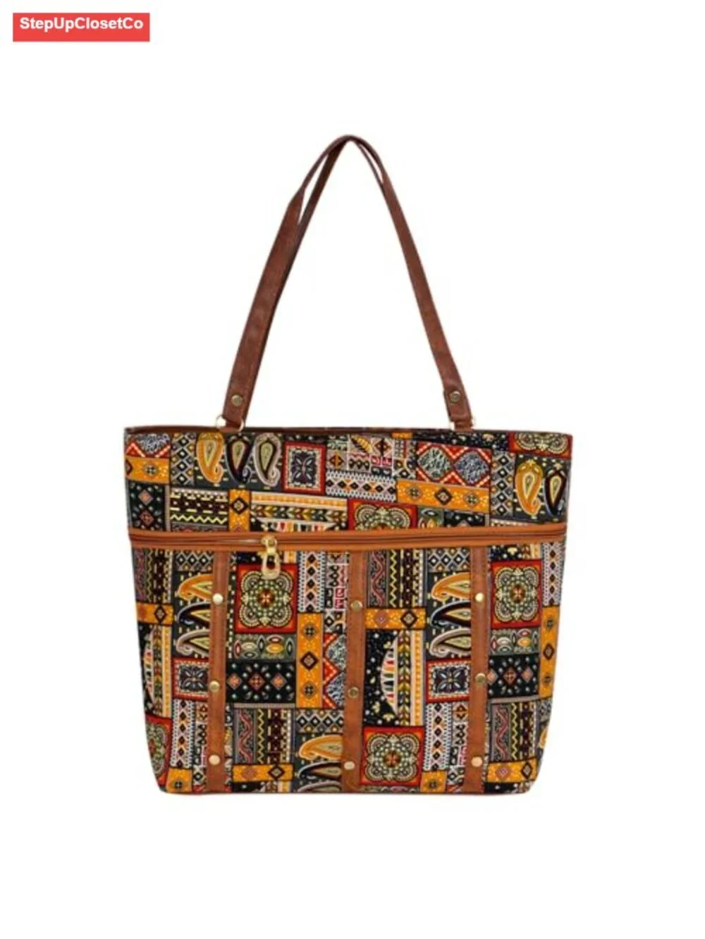 Canvas Embroidered Tote Bag with Zipper Pockets Large Work Beach Bag